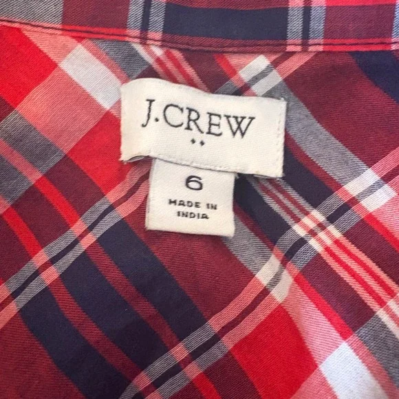 J Crew Factory women's cotton red, white & blue plaid belted dress. Size 6 - Picture 8 of 9